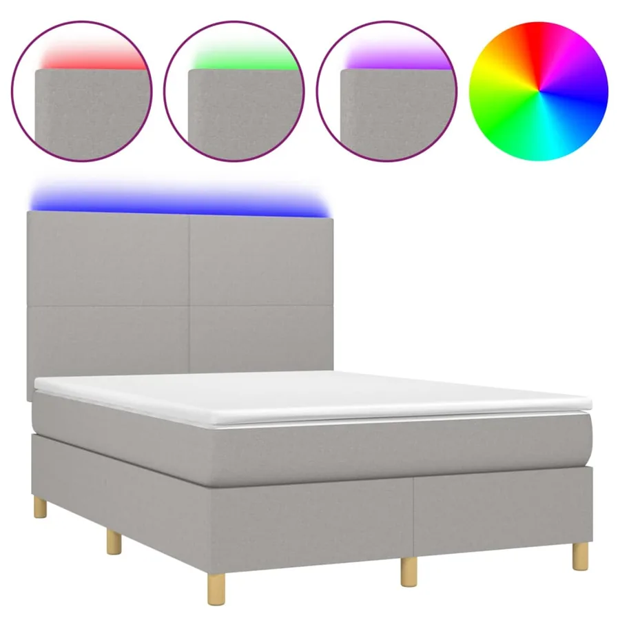 Sommier à lattes de lit et matelas et LED Gris clair 140x200 cm - 2