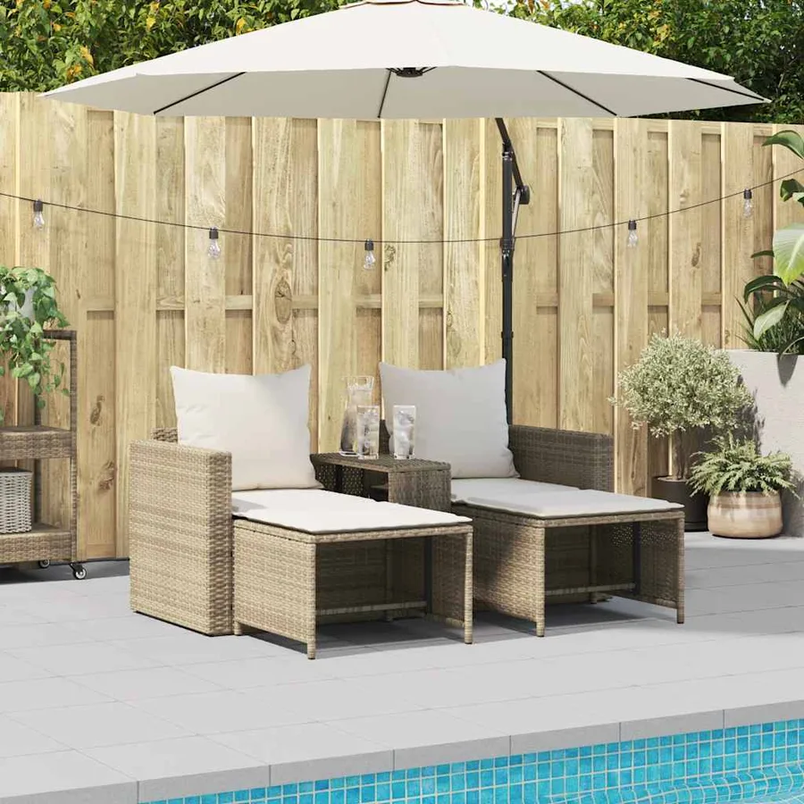 Salon de jardin 5 pcs avec coussins empilable beige polyrotin - 3