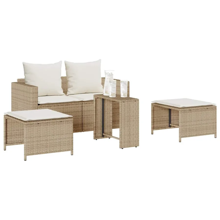 Salon de jardin 5 pcs avec coussins empilable beige polyrotin - 4