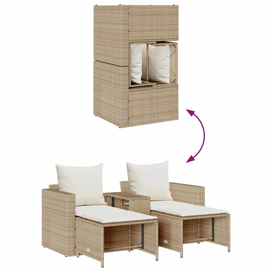 Salon de jardin 5 pcs avec coussins empilable beige polyrotin - 8