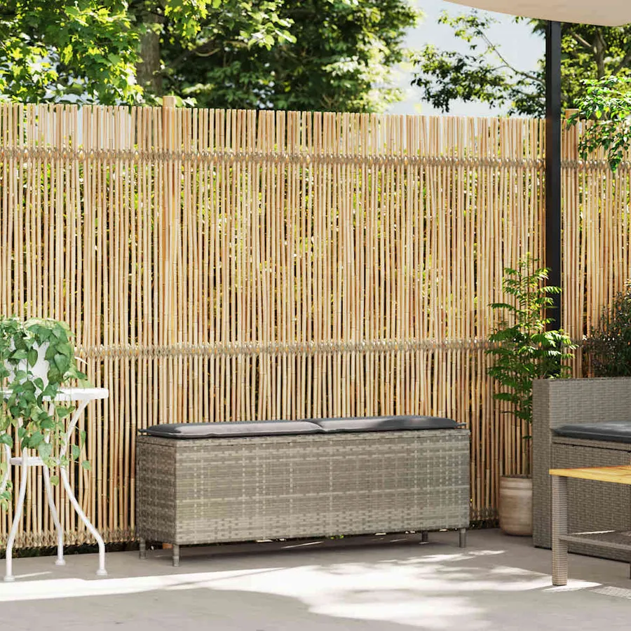 Banc de jardin coussin gris clair 110x30x40,5 cm résine tressée - 2
