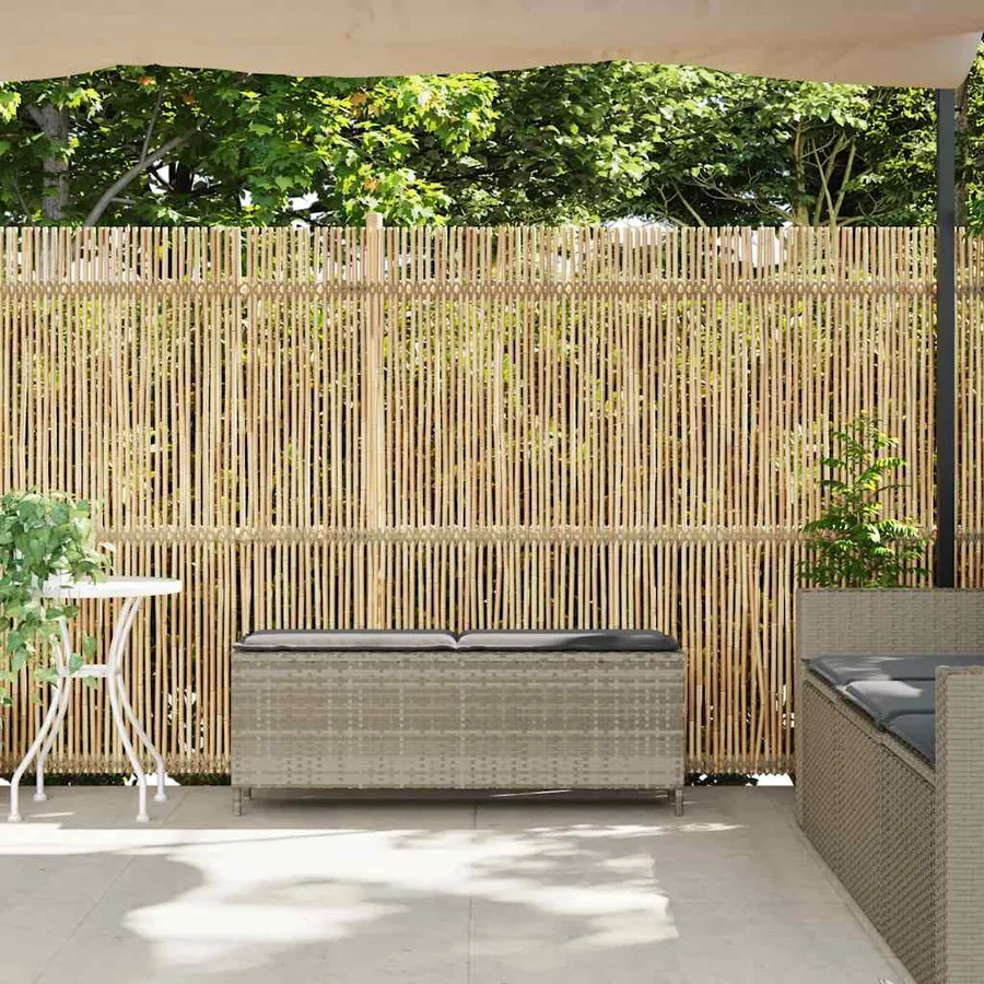 Banc de jardin coussin gris clair 110x30x40,5 cm résine tressée - 3