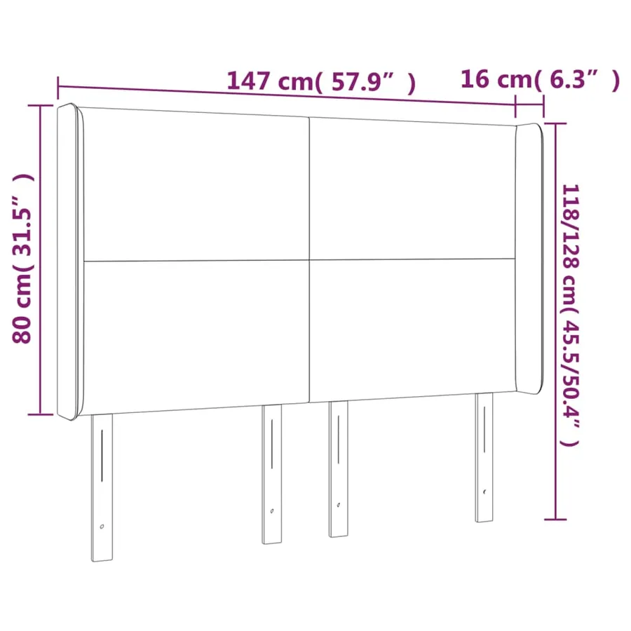Tête de lit à LED Gris clair 147x16x118/128 cm Tissu - 6