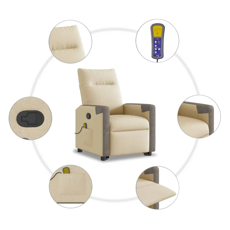 Fauteuil inclinable de massage Crème Tissu - 10