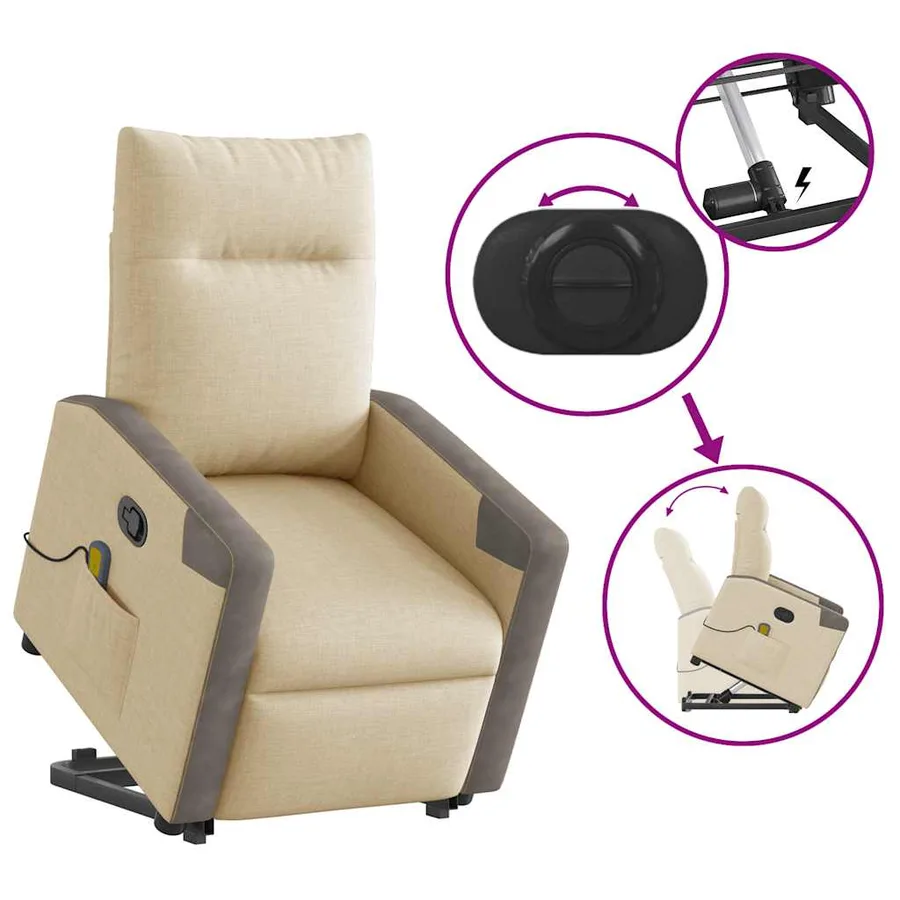 Fauteuil inclinable de massage Crème Tissu - 9