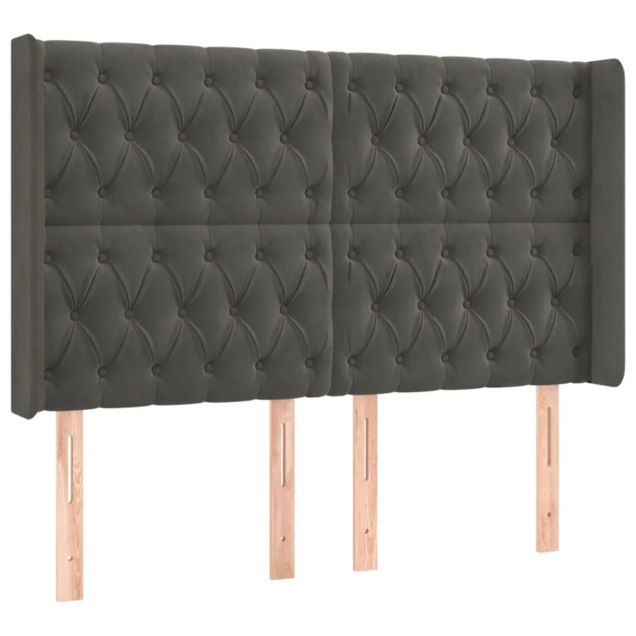 Tête de lit avec oreilles Gris foncé 147x16x118/128 cm Velours - 2