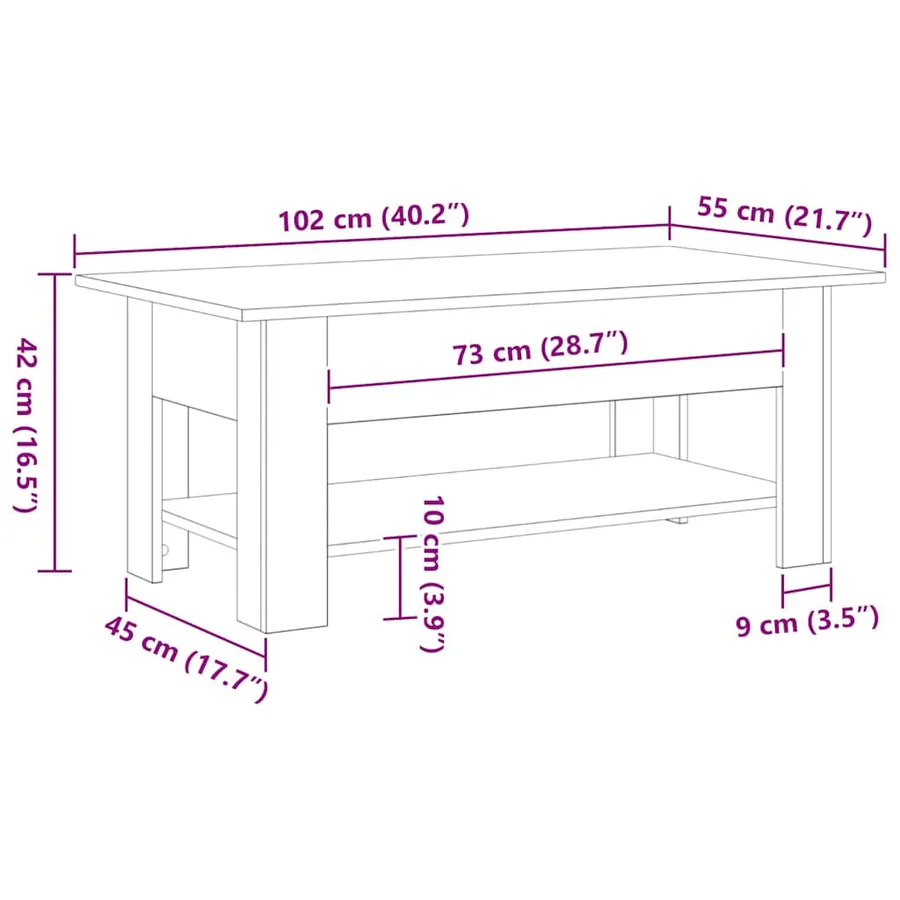 Table basse Chêne noir 102 x 55 x 42 cm Bois d'ingénierie - 10