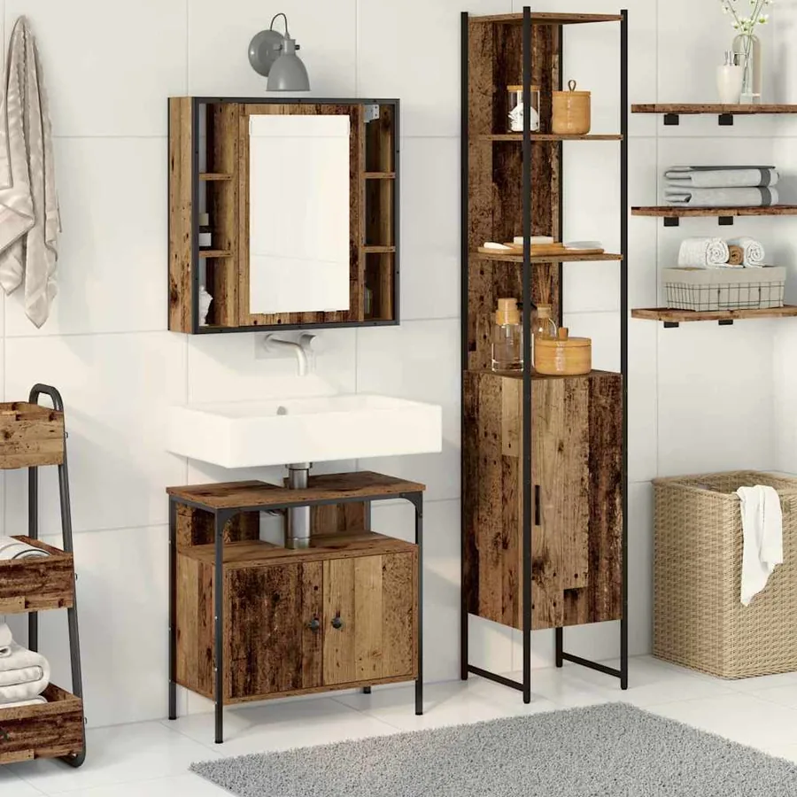 Ensemble de mobilier de salle de bain 3 pcs Bois Ancien
