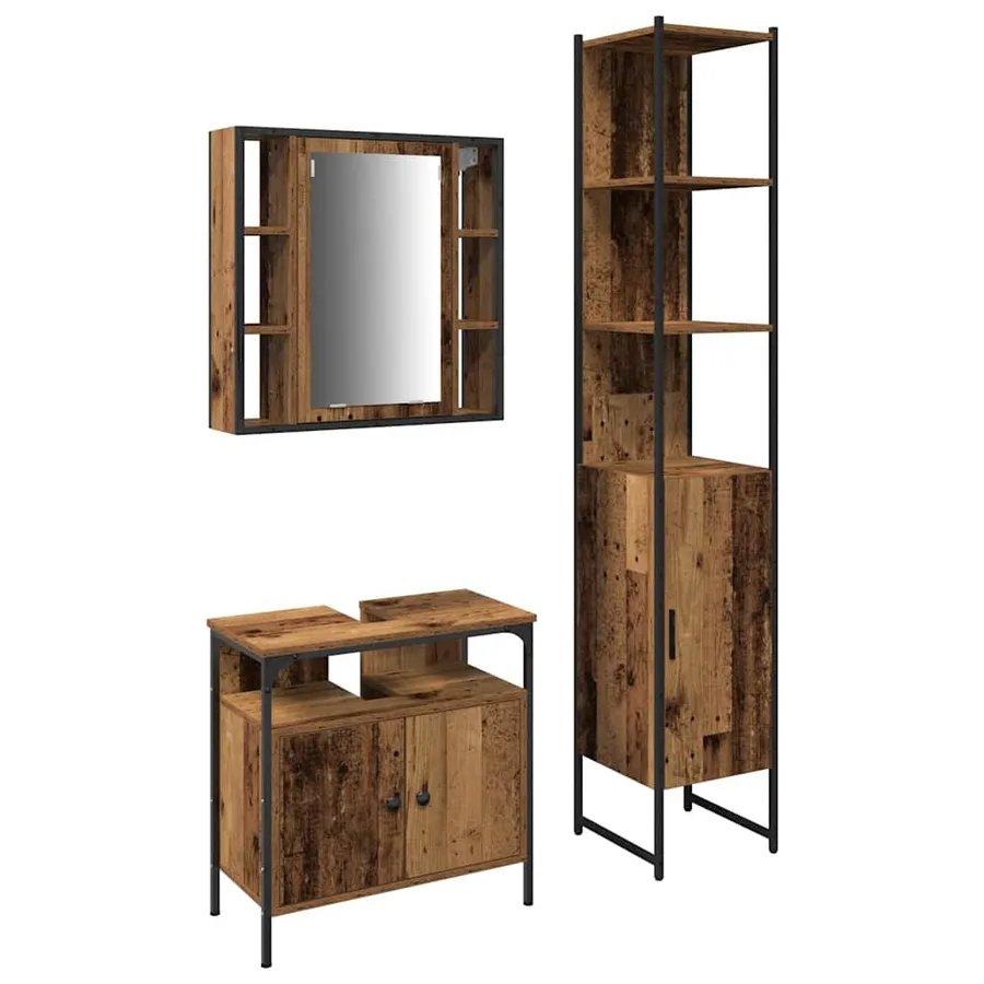 Ensemble de mobilier de salle de bain 3 pcs Bois Ancien - 2