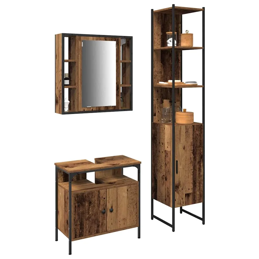 Ensemble de mobilier de salle de bain 3 pcs Bois Ancien - 3