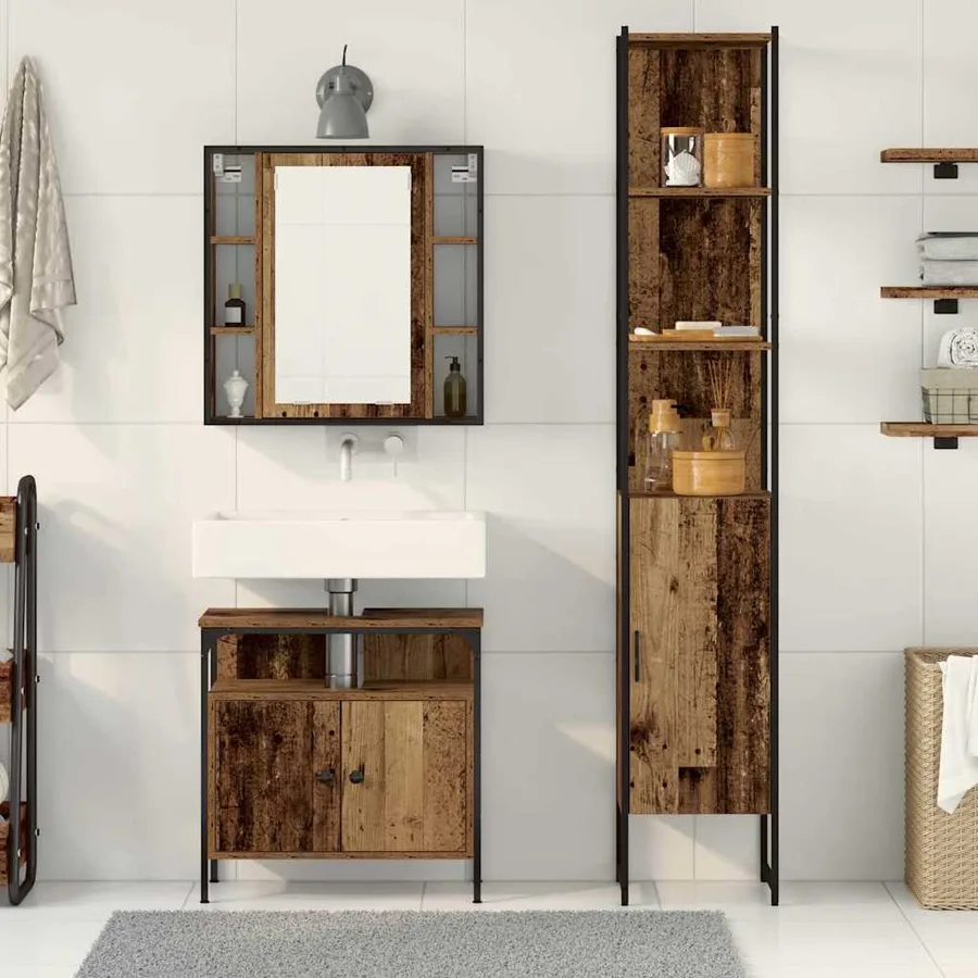 Ensemble de mobilier de salle de bain 3 pcs Bois Ancien - 4