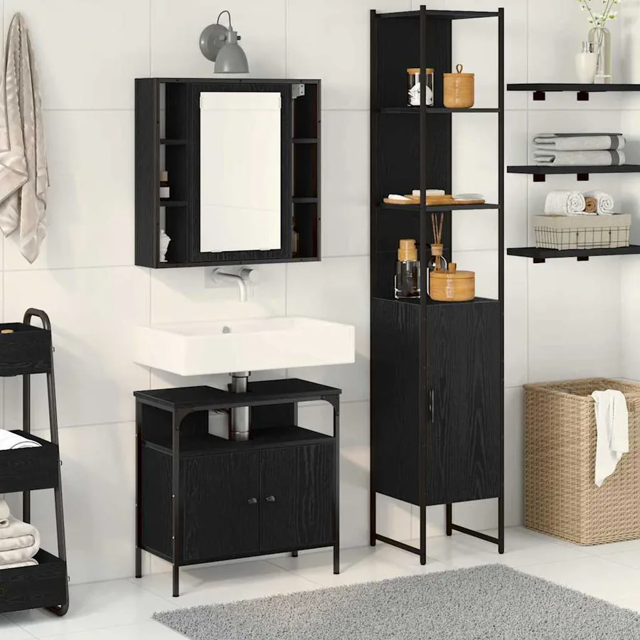 Ensemble de mobilier de salle de bain 3 pcs Chêne noir