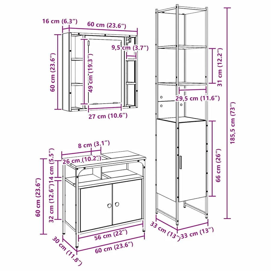 Ensemble de mobilier de salle de bain 3 pcs Chêne noir - 15