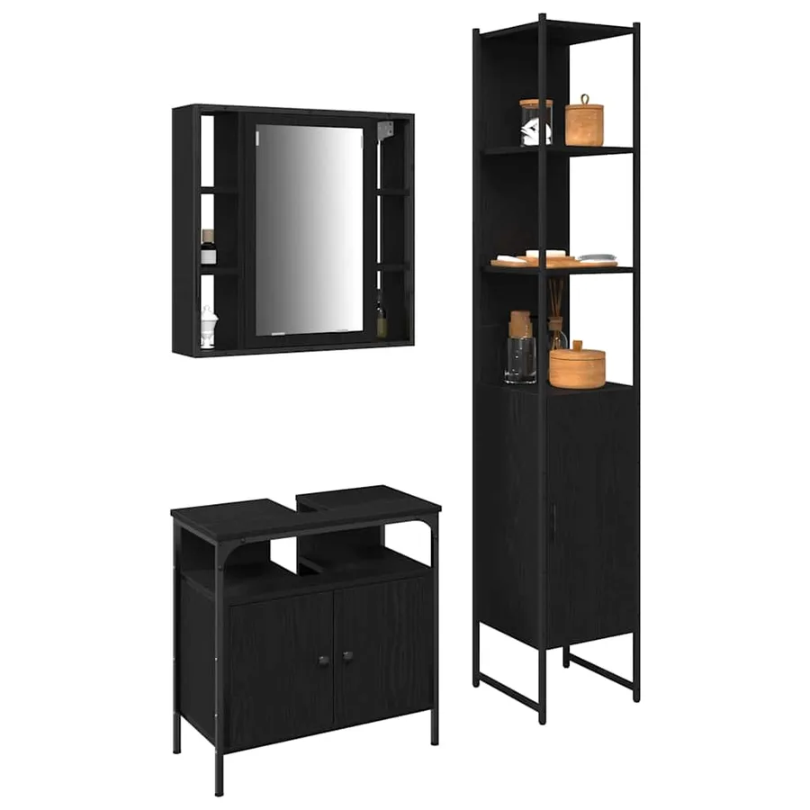 Ensemble de mobilier de salle de bain 3 pcs Chêne noir - 3