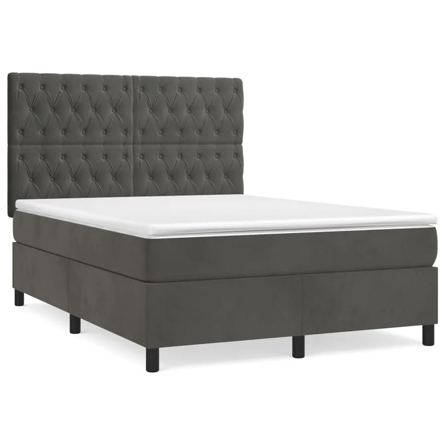 Sommier à lattes de lit et matelas Gris foncé 140x190cm Velours - 2