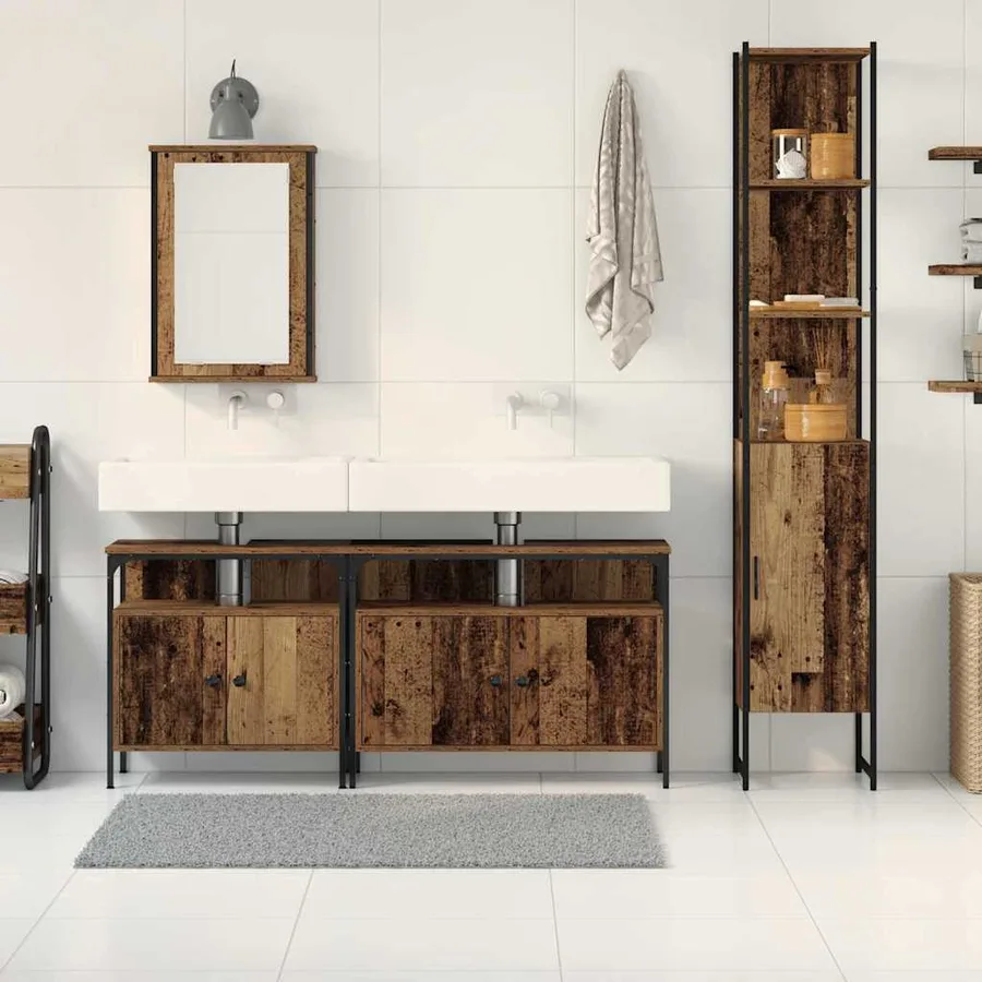 Ensemble de mobilier de salle de bain 4 pcs Bois Ancien - 4