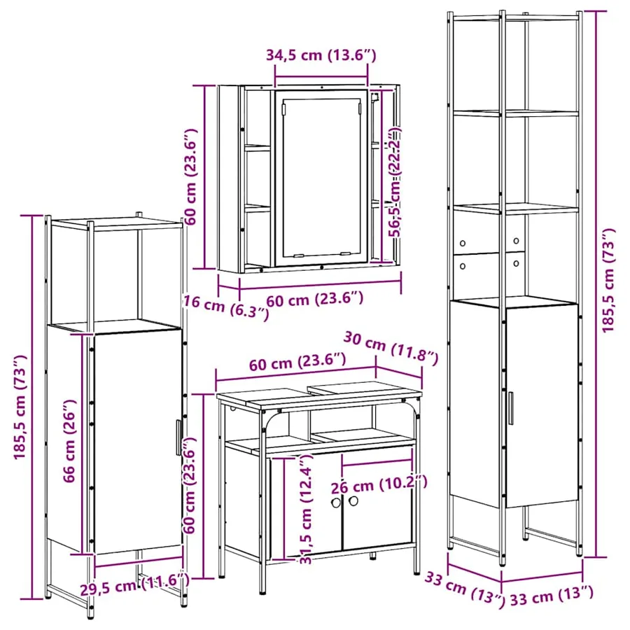 Ensemble de mobilier de salle de bain 4 pc Chêne artisanal - 17