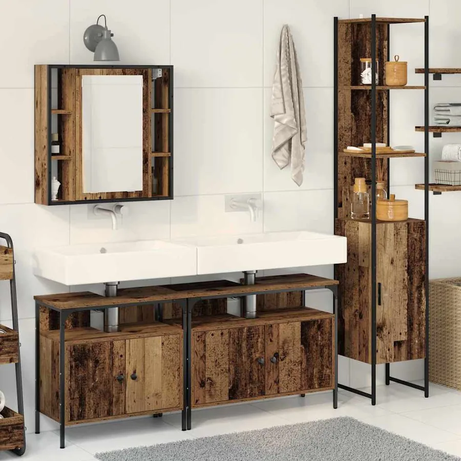 Ensemble de mobilier de salle de bain 4 pcs Bois Ancien