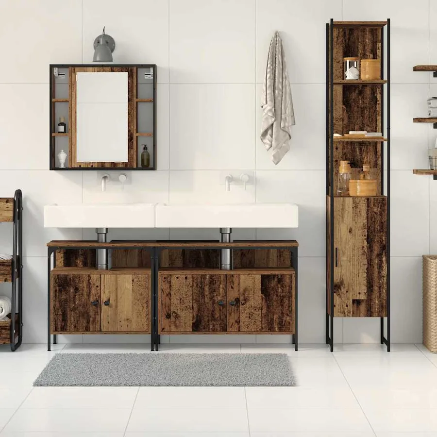 Ensemble de mobilier de salle de bain 4 pcs Bois Ancien - 4
