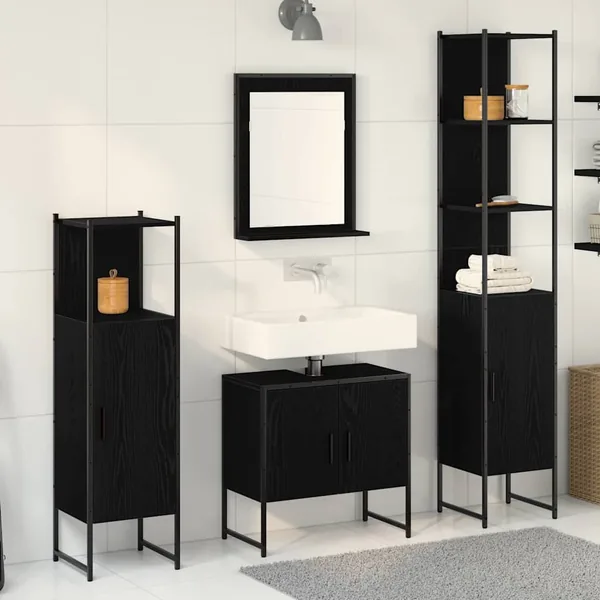 Ensemble de mobilier de salle de bain avec étagère 4 pcs Noir
