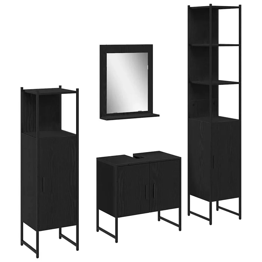 Ensemble de mobilier de salle de bain avec étagère 4 pcs Noir - 2