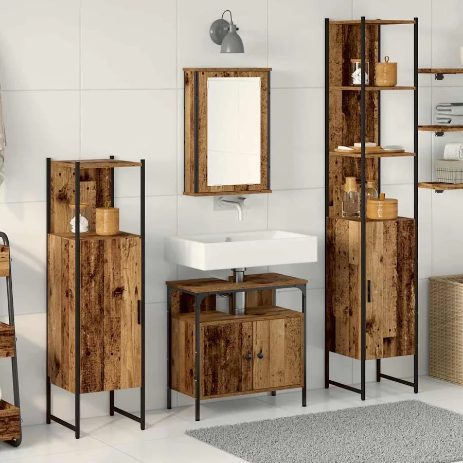Ensemble de mobilier de salle de bain 4 pcs Bois ancien