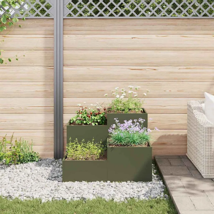 Cache-pot de jardin Vert olive 80 x 80 x 60 cm Acier - 4