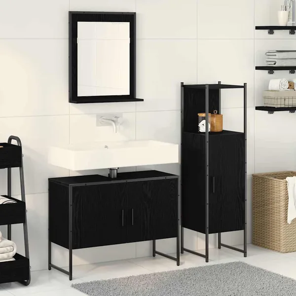 Ensemble de mobilier de salle de bain avec étagère 3 pcs Noir