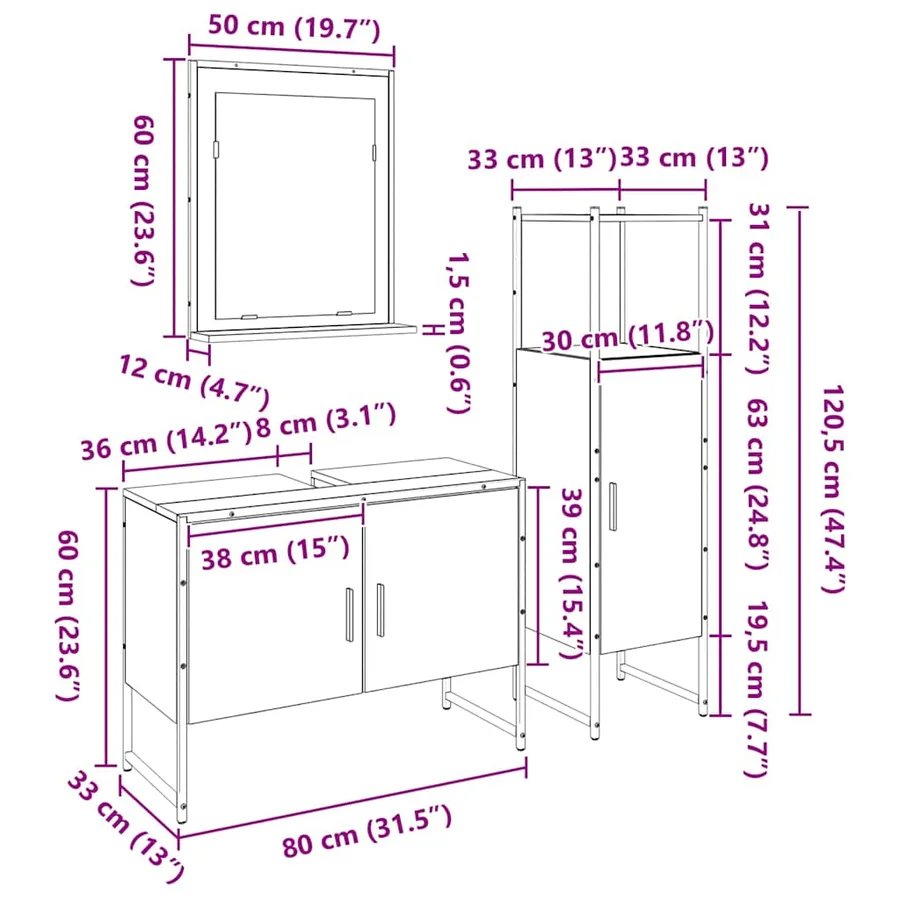 Ensemble de mobilier de salle de bain avec étagère 3 pcs Noir - 14