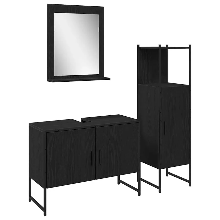 Ensemble de mobilier de salle de bain avec étagère 3 pcs Noir - 2
