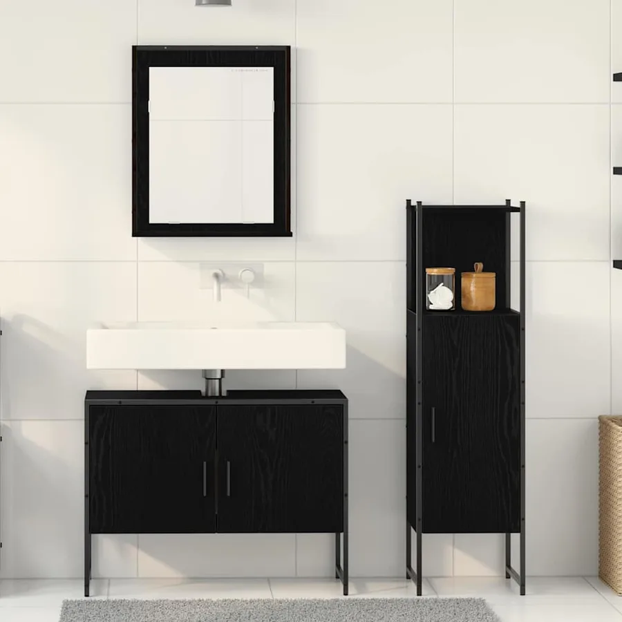 Ensemble de mobilier de salle de bain avec étagère 3 pcs Noir - 4
