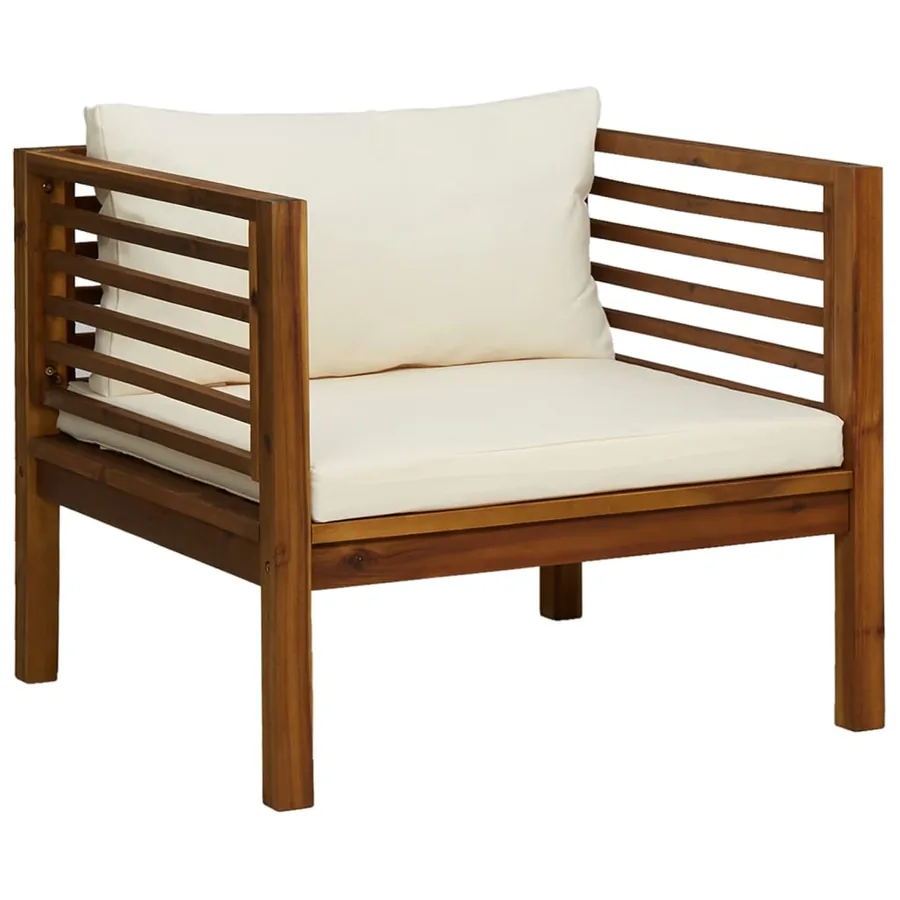 Salon de jardin 7 pcs avec coussin crème Bois d'acacia solide - 10
