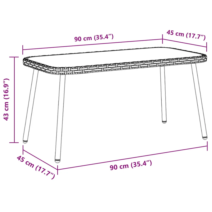 Table basse Marron et Noir 90 x 45 x 43 cm polyrotin - 8