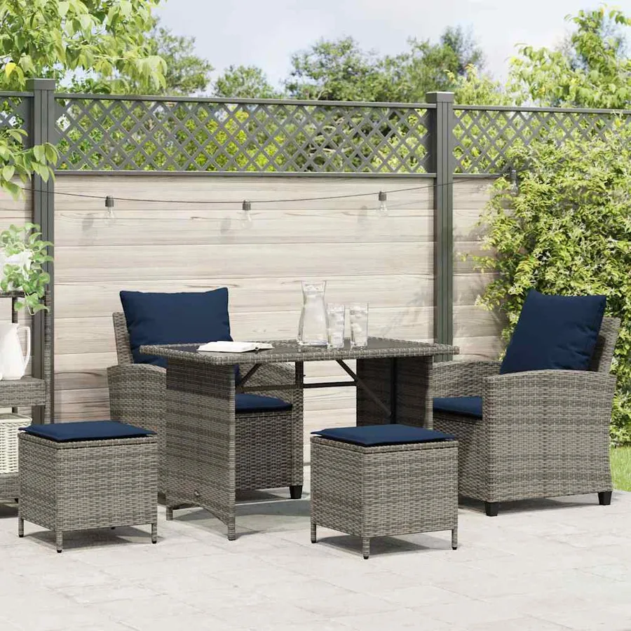 Ensemble de canapé de jardin 4 pcs avec coussins gris résine tressée - 3