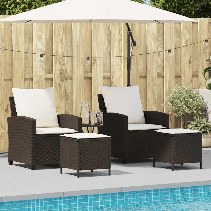 Ensemble de canapé de jardin 4 pcs avec coussins marron résine tressée