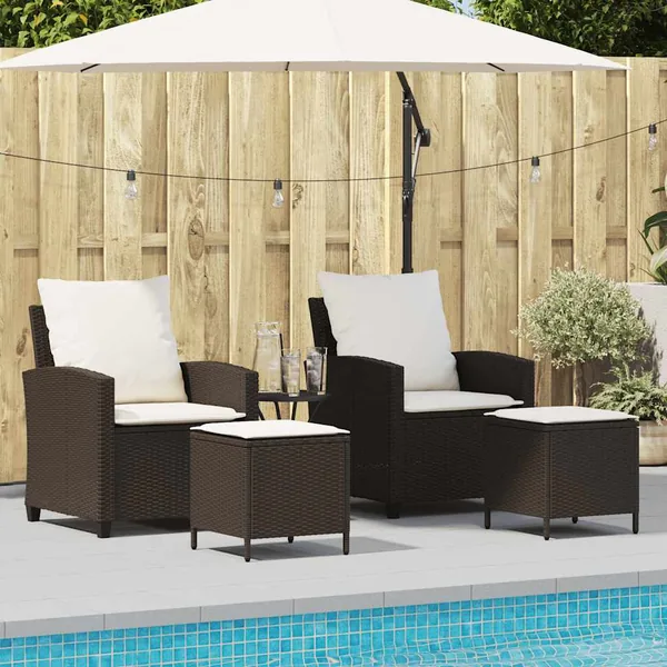 Ensemble de canapé de jardin 4 pcs avec coussins marron résine tressée