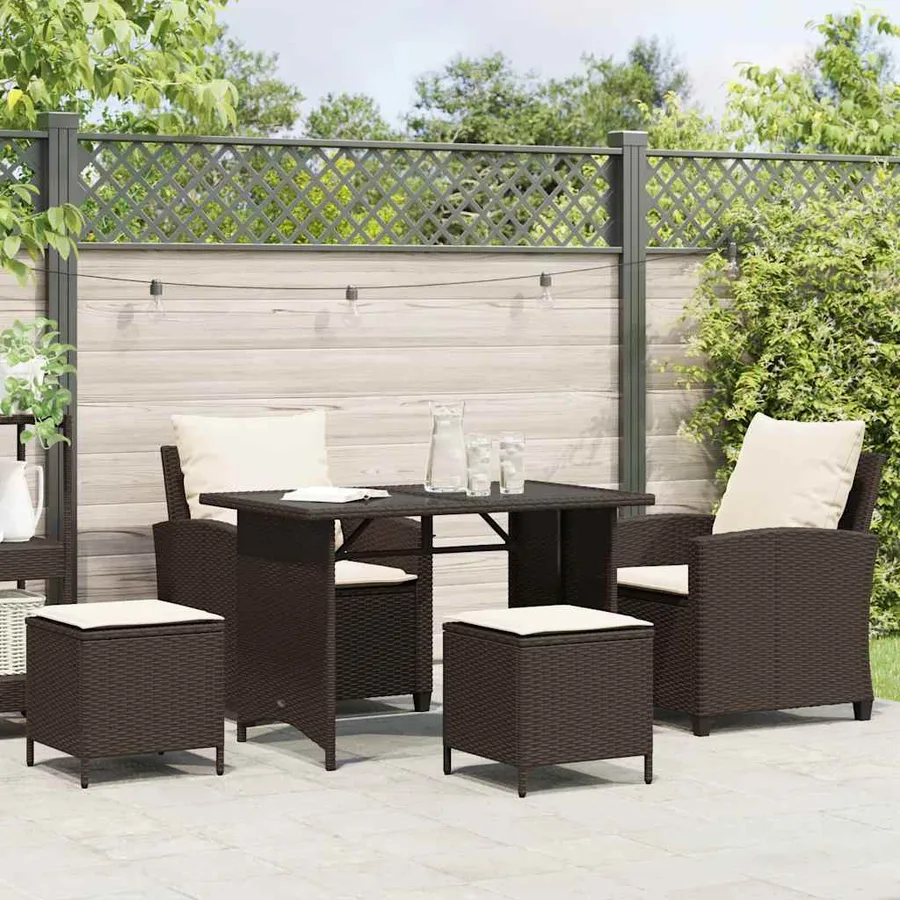 Ensemble de canapé de jardin 4 pcs avec coussins marron résine tressée - 3