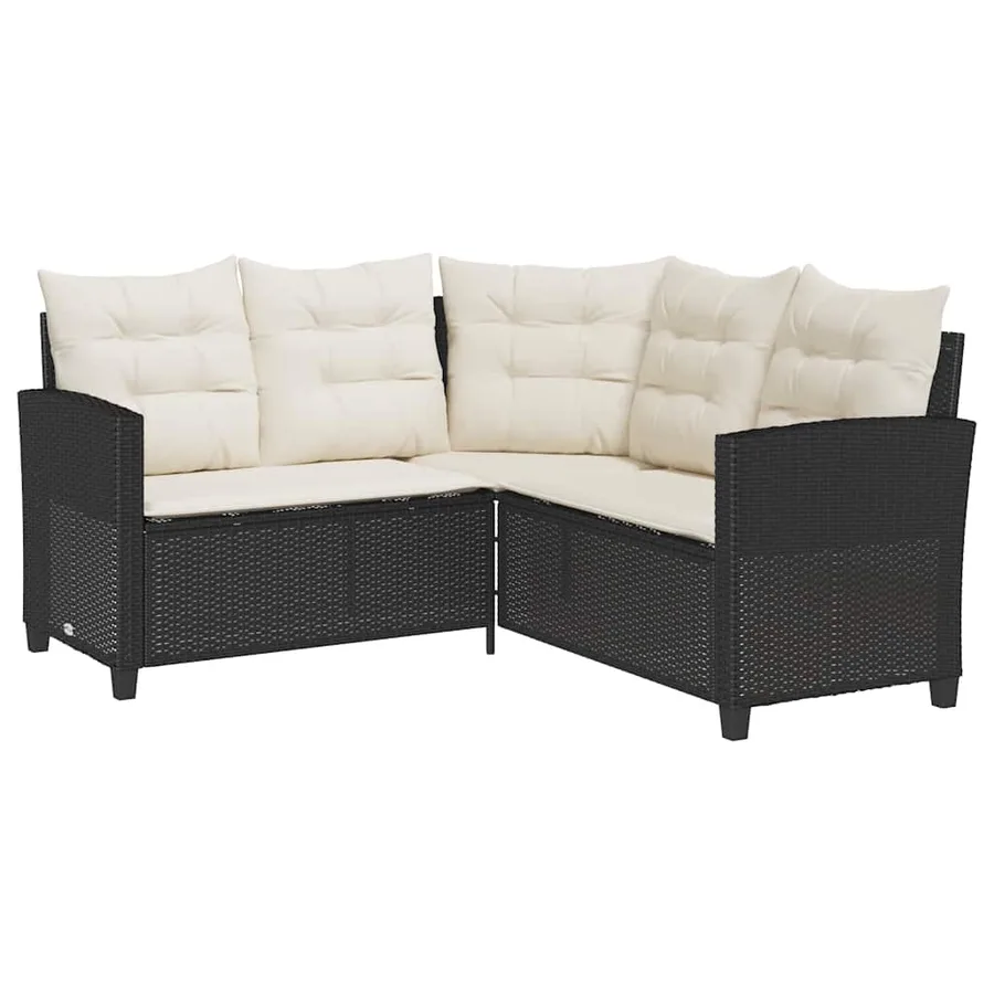 Canapé de jardin en L avec table et coussins noir résine tressée - 5