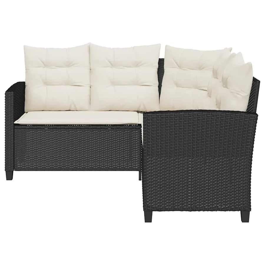 Canapé de jardin en L avec table et coussins noir résine tressée - 7
