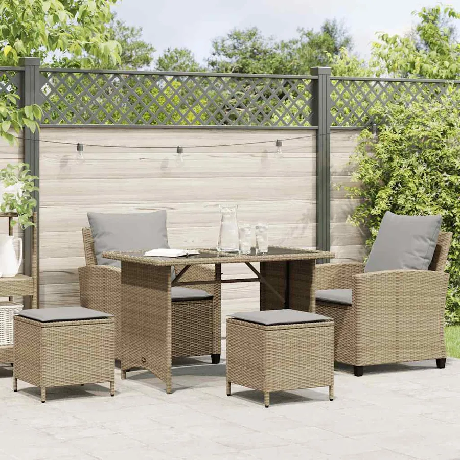 Ensemble de canapé de jardin 4 pcs avec coussins beige résine tressée - 3