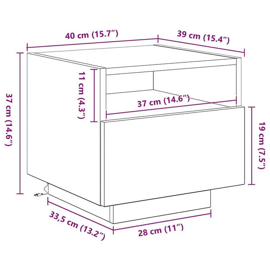 Cabinet de chevet Chêne noir 40 x 39 x 37 cm Bois d'ingénierie - 12