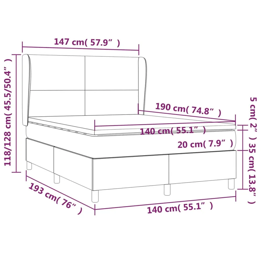 Sommier à lattes de lit avec matelas Gris clair 140x190cm Tissu - 7