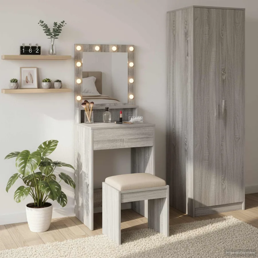 Table de Toilette avec étagère Gris Sonoma 50 x 41 x 135 cm