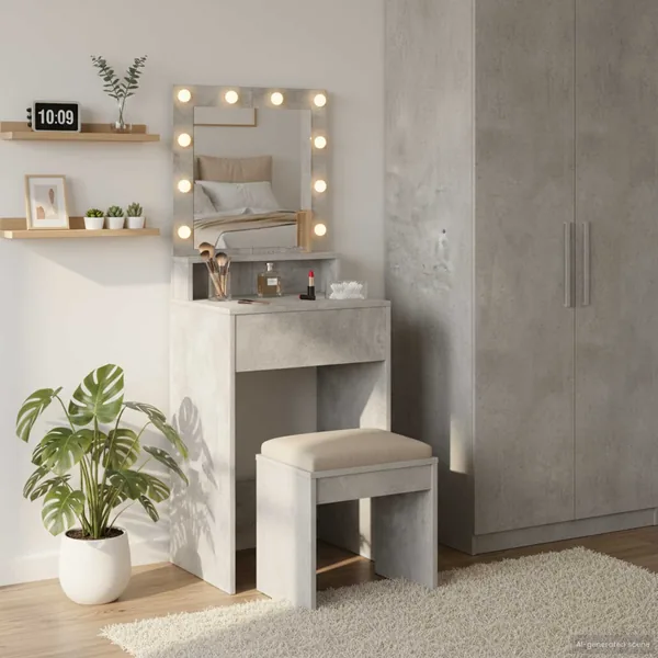 Table de Toilette Gris béton 50 x 41 x 135 cm Bois d'ingénierie
