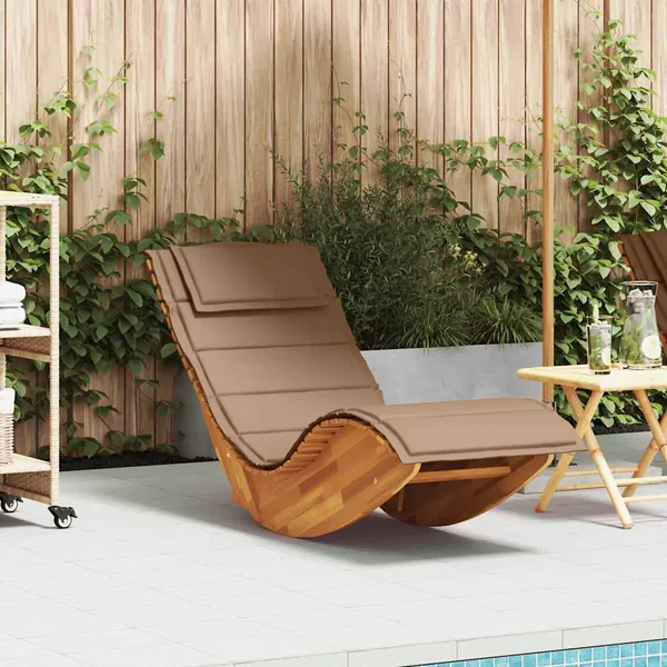 Chaise longue à bascule avec coussin en bois d'acacia massif