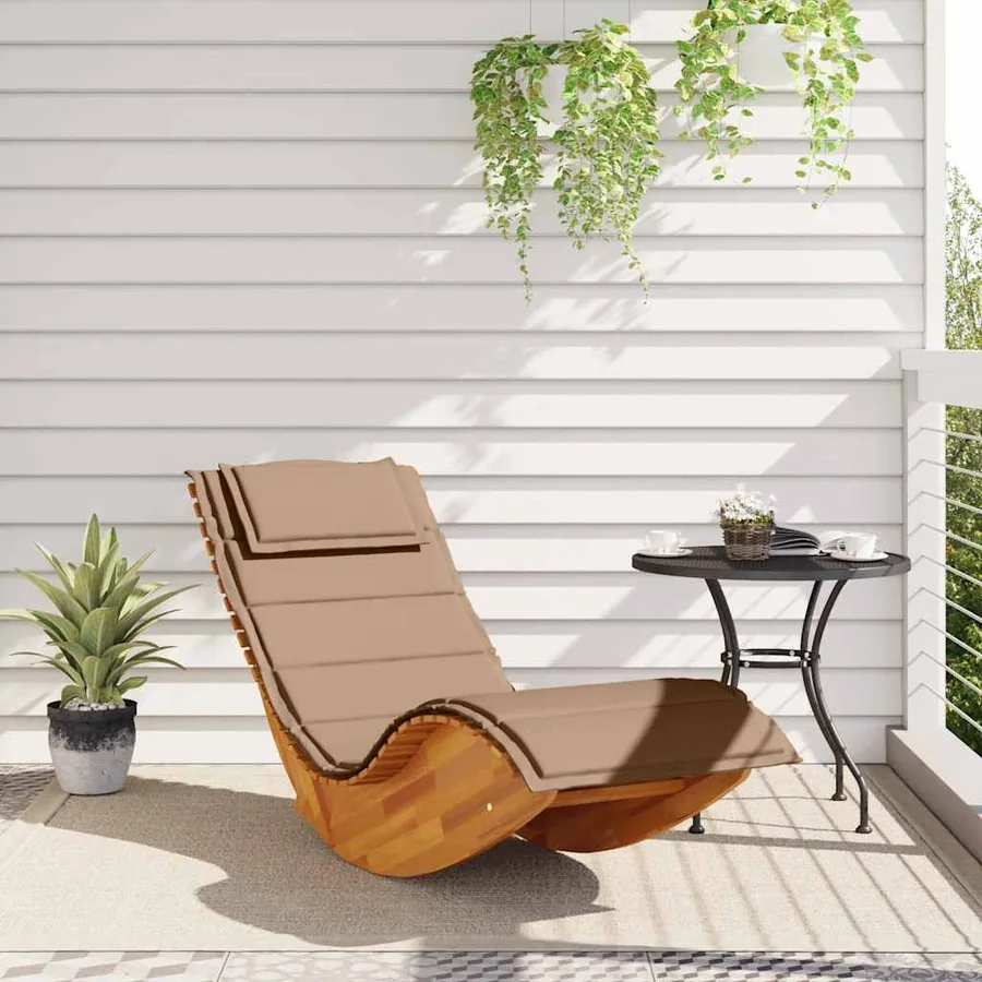 Chaise longue à bascule avec coussin en bois d'acacia massif - 3