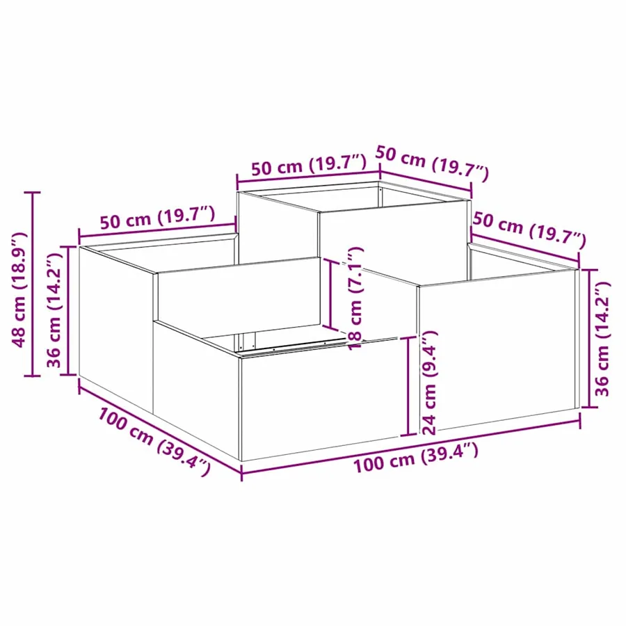 Cache-pot de jardin Argent 100 x 100 x 48 cm Acier galvanisé - 12