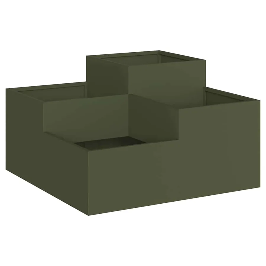 Cache-pot de jardin Vert olive 100 x 100 x 48 cm Acier - 2