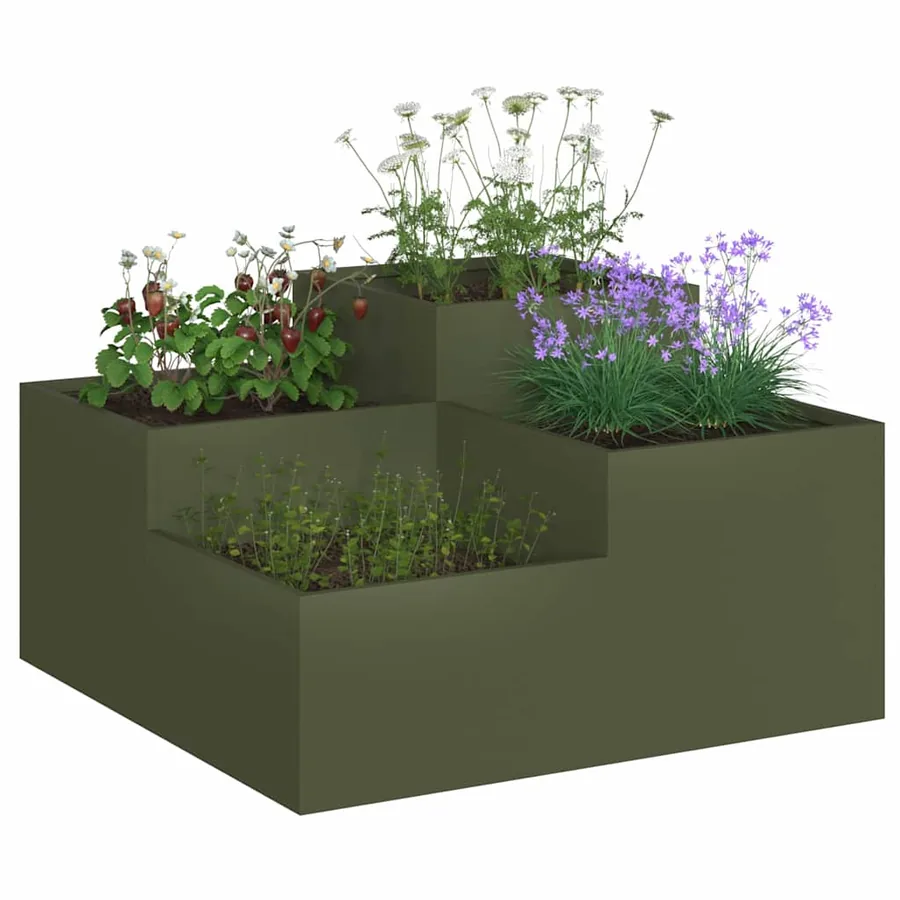 Cache-pot de jardin Vert olive 100 x 100 x 48 cm Acier - 3