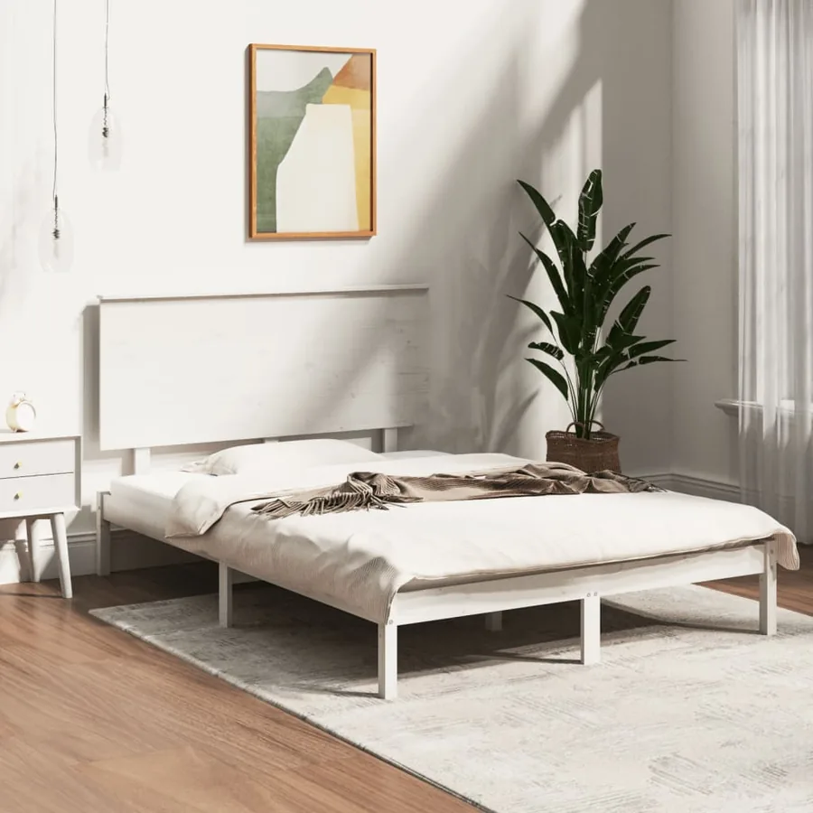 Cadre de lit sans matelas blanc 120x190 cm bois massif